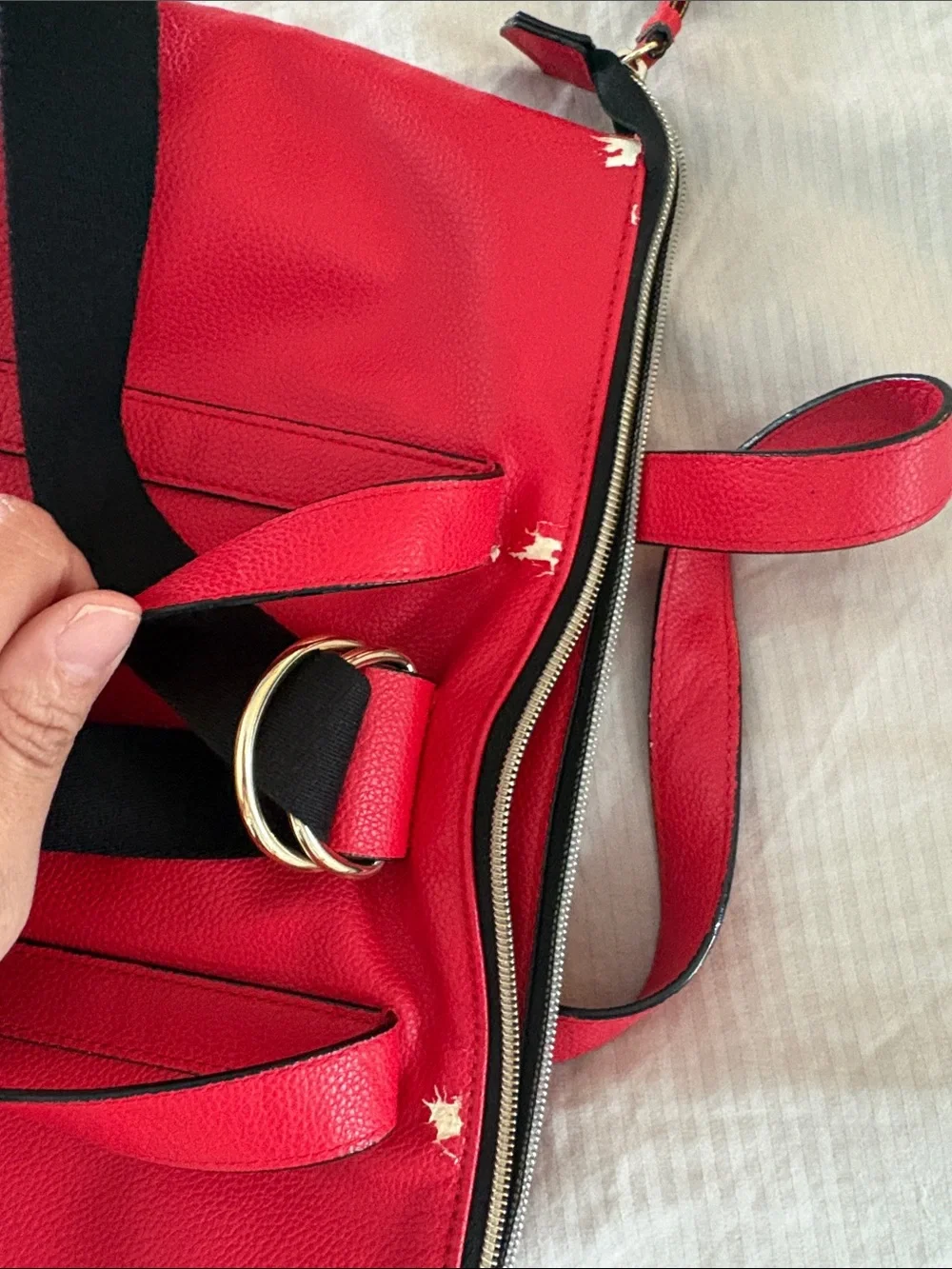 Victoria's Secret Red Pebbled Tote-Backpack with Gold Accents